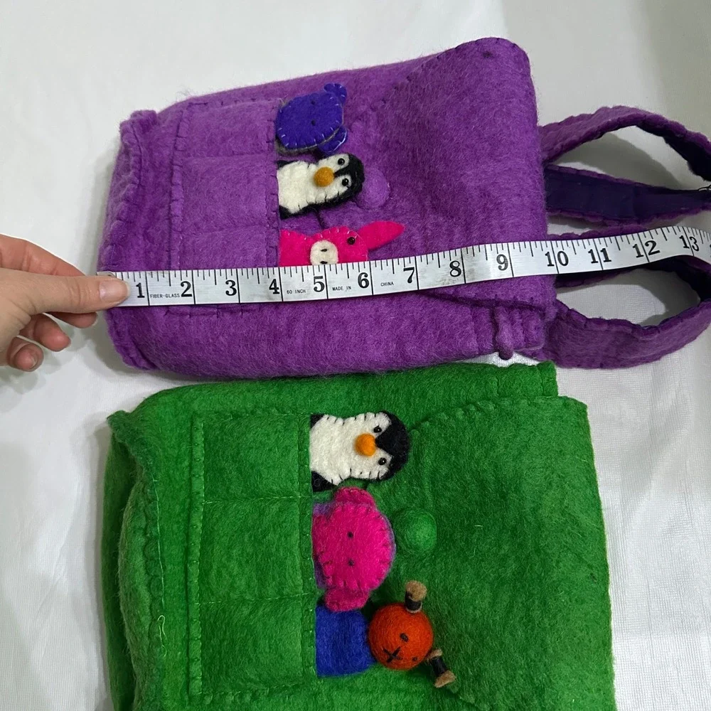 100% Wool Felt Handmade Animal Puppet Backpack Kids Set of 2 Made in Nepal